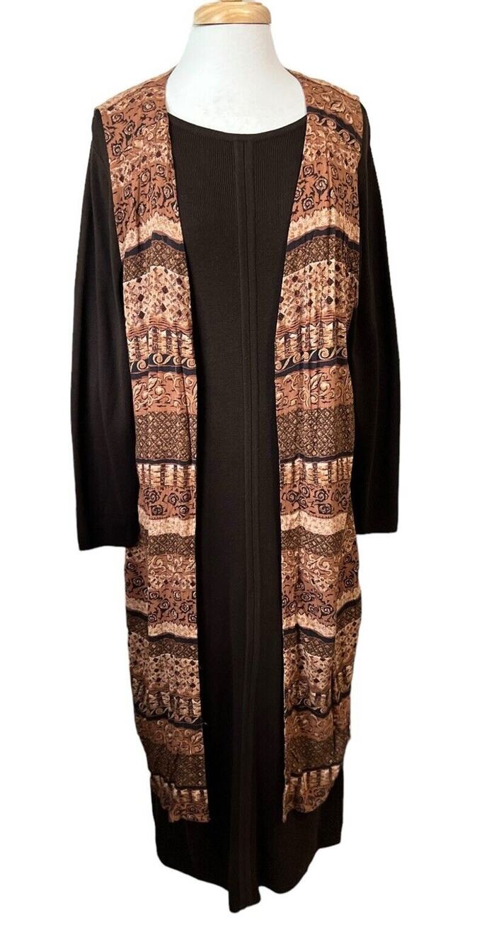 Vintage 90s Linea Heavy Ribbed Maxi Sweater Dress & Duster Earthy Desert Chic